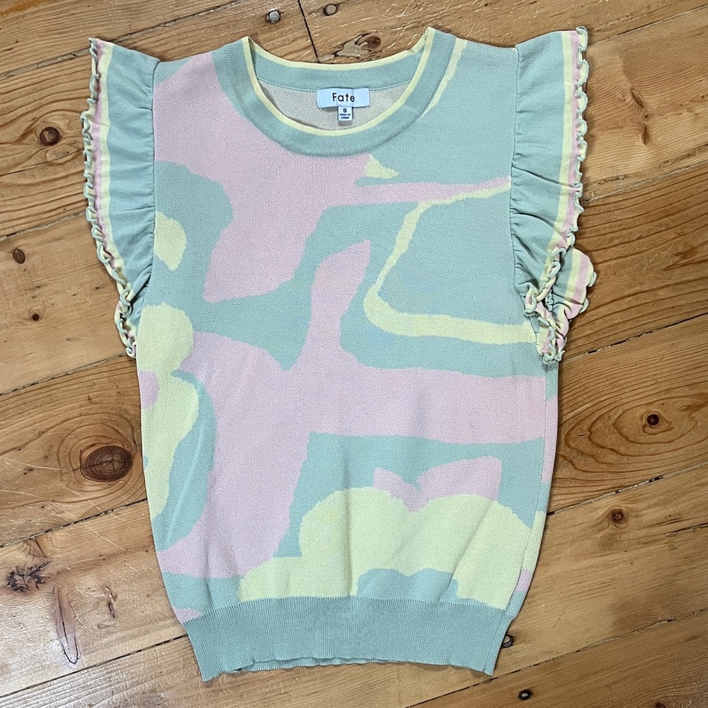 Fate Pastel Ruffle Sleeve Sweater Top
